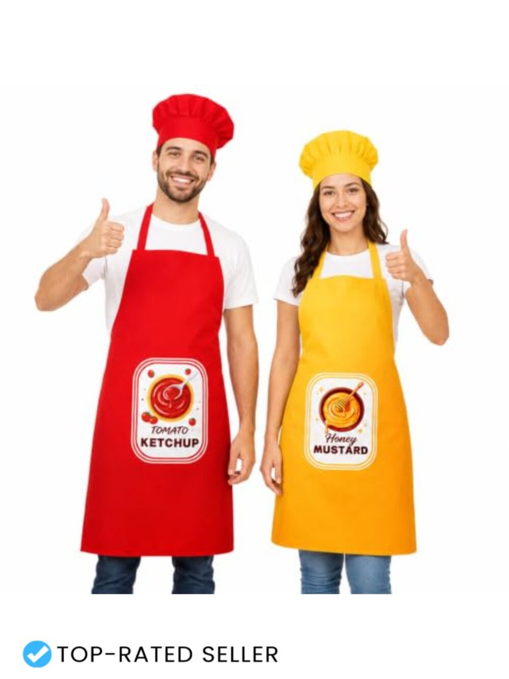 Ketchup Mustard Apron & Chef Hat Couple Costume Set Adult One Size